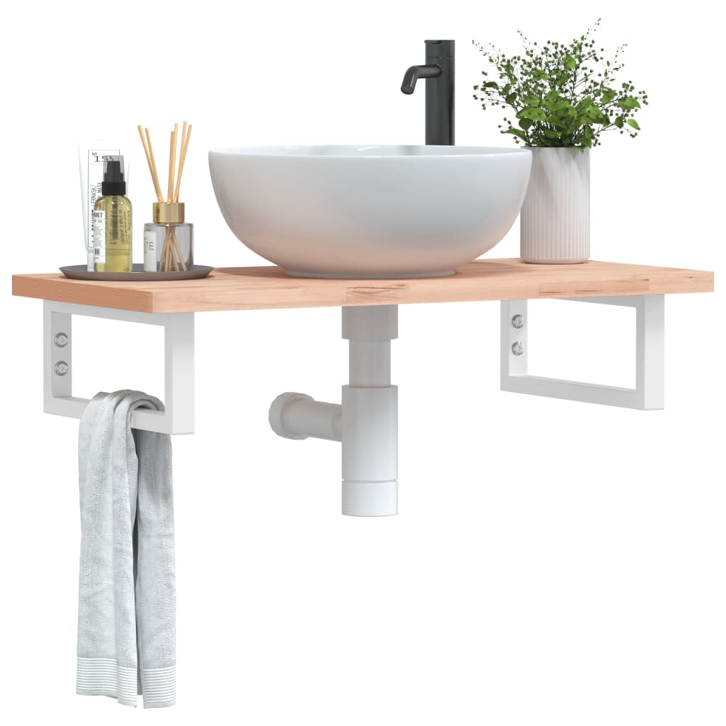 Washbasin shelf wall-mounted steel and solid beech wood