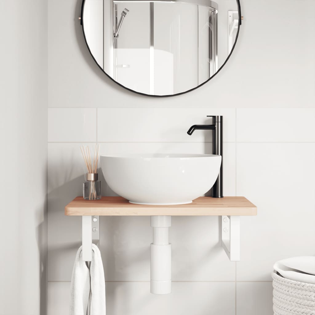 Washbasin shelf wall-mounted steel and solid beech wood