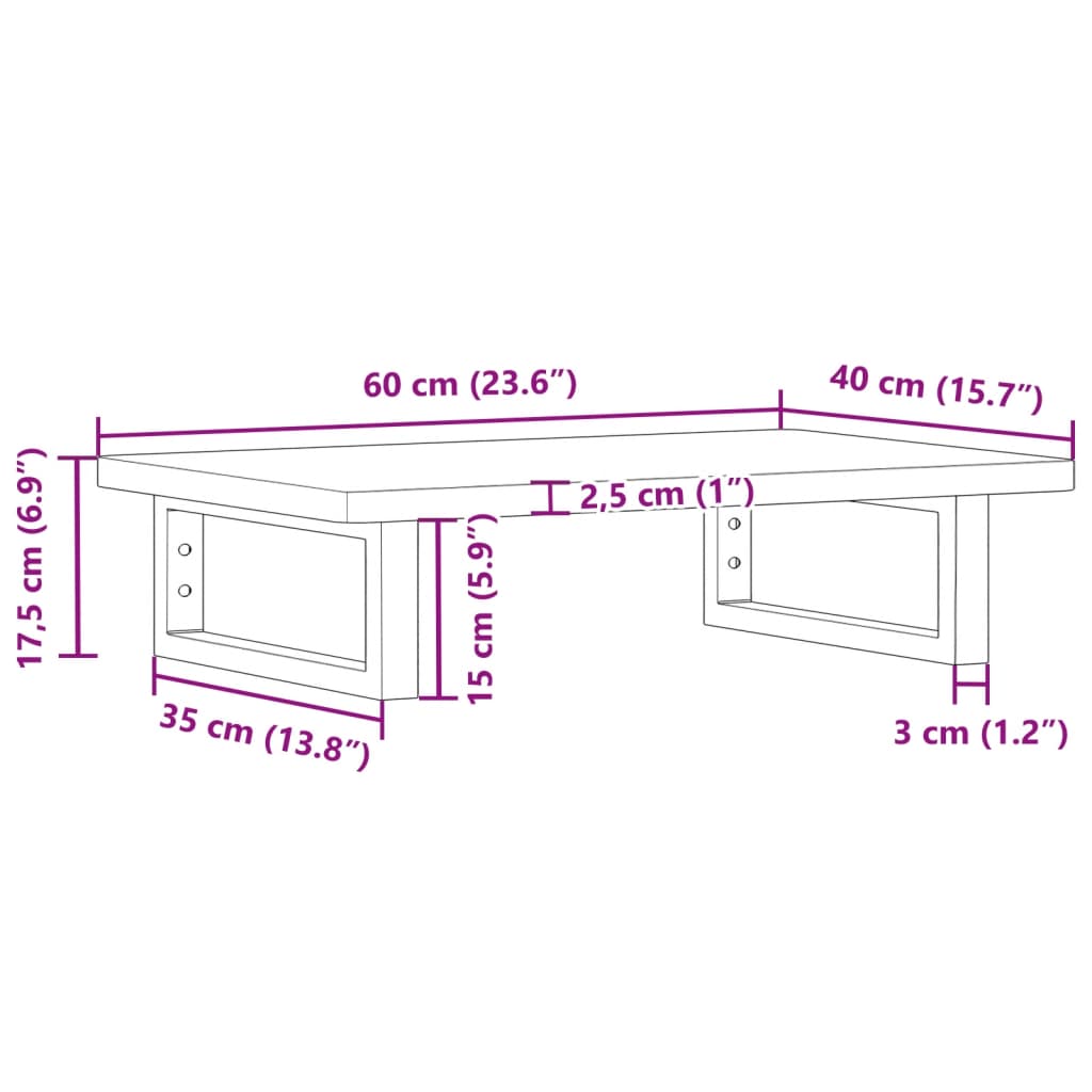 Washbasin shelf wall-mounted steel and solid beech wood