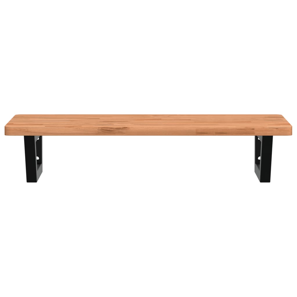 Waschbeckenregal Wandmontage Stahl und Massivholz Buche