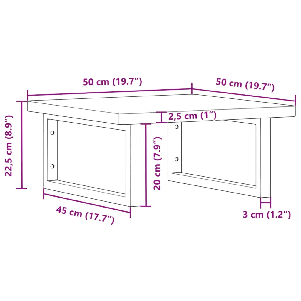 Washbasin shelf wall-mounted steel and solid beech wood