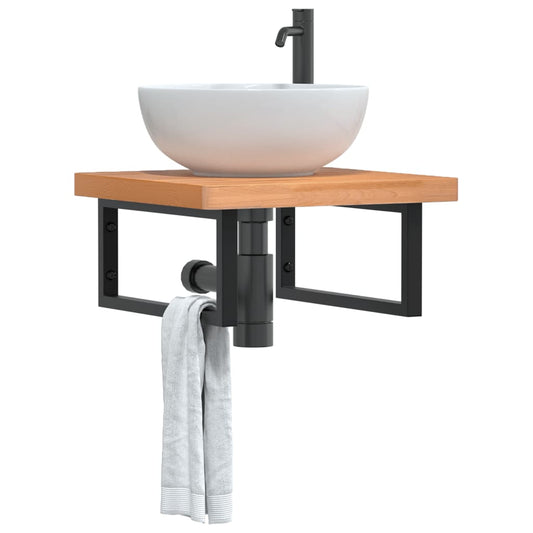 Waschbeckenregal Wandmontage Stahl und Massivholz Buche