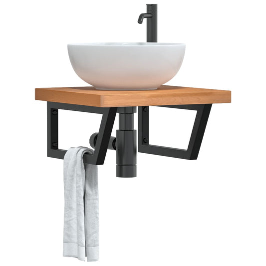 Waschbeckenregal Wandmontage Stahl und Massivholz Buche