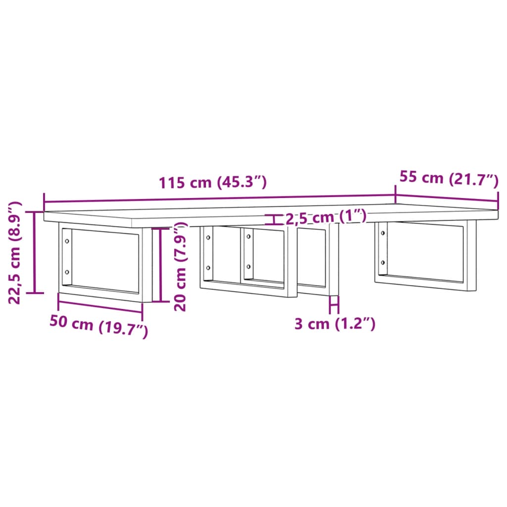 Waschbeckenregal Wandmontage Stahl und Massivholz Buche