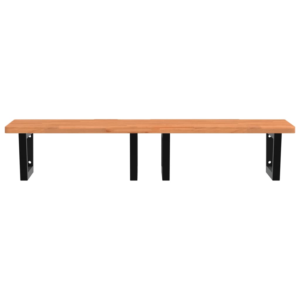 Washbasin shelf wall-mounted steel and solid beech wood