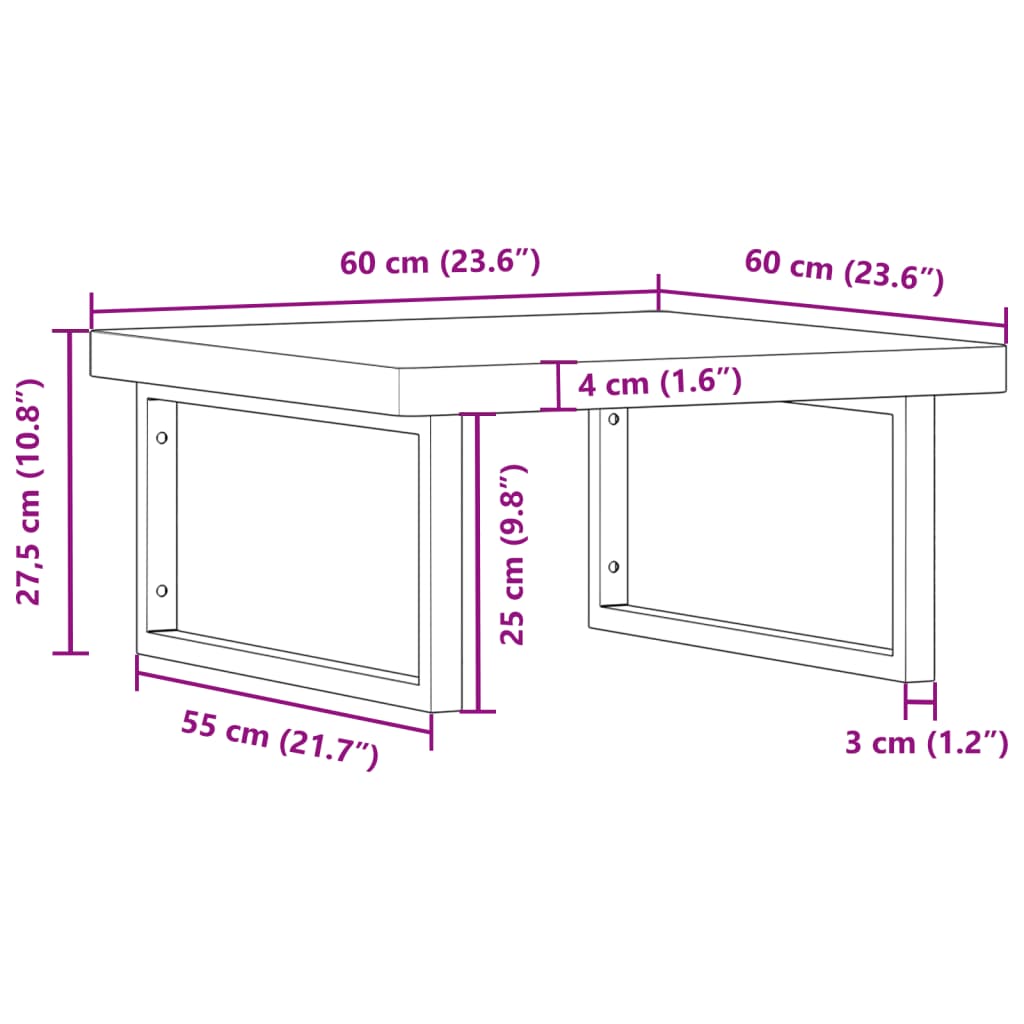 Washbasin shelf wall-mounted steel and solid beech wood