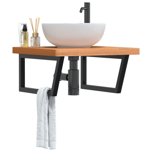 Waschbeckenregal Wandmontage Stahl und Massivholz Buche
