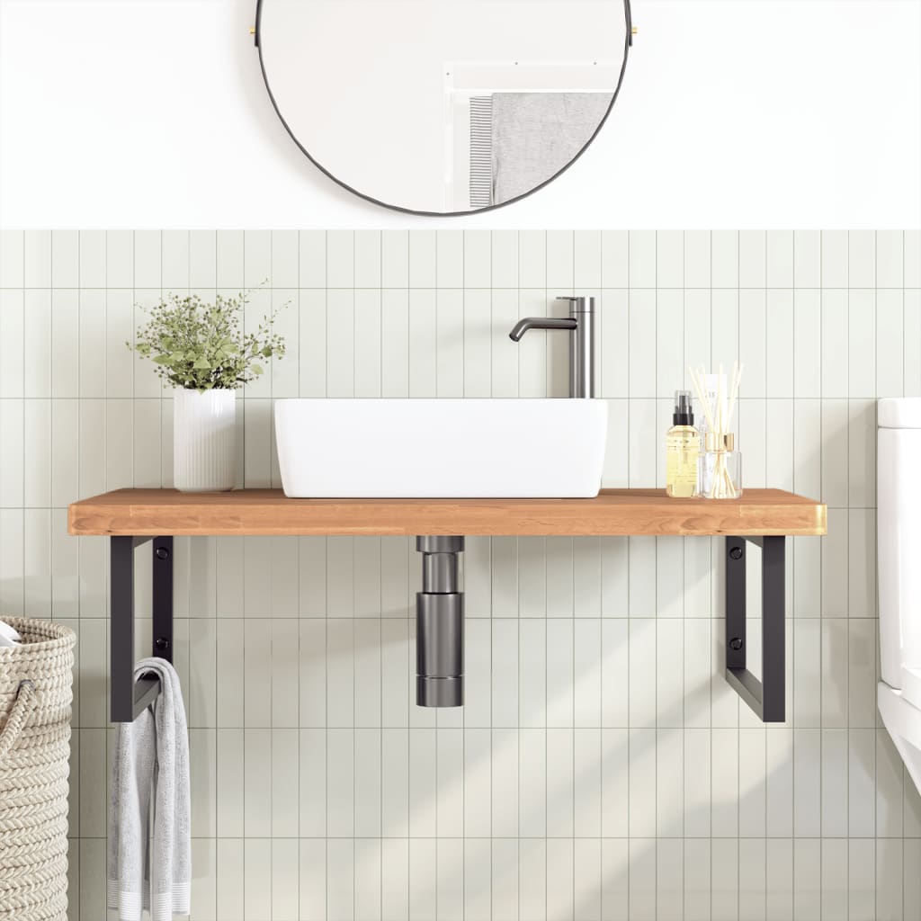 Washbasin shelf wall-mounted steel and solid beech wood