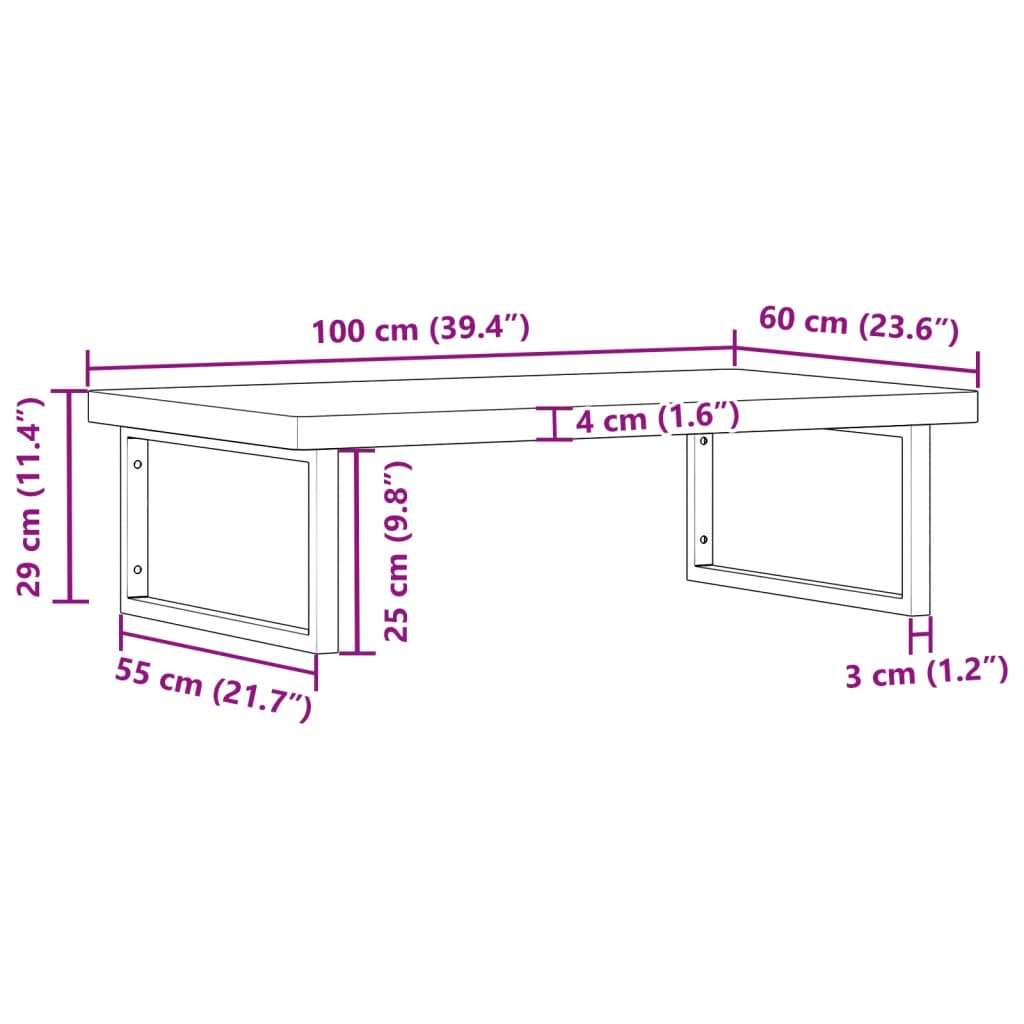 Washbasin shelf wall-mounted steel and solid beech wood