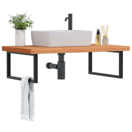 Washbasin shelf wall-mounted steel and solid beech wood