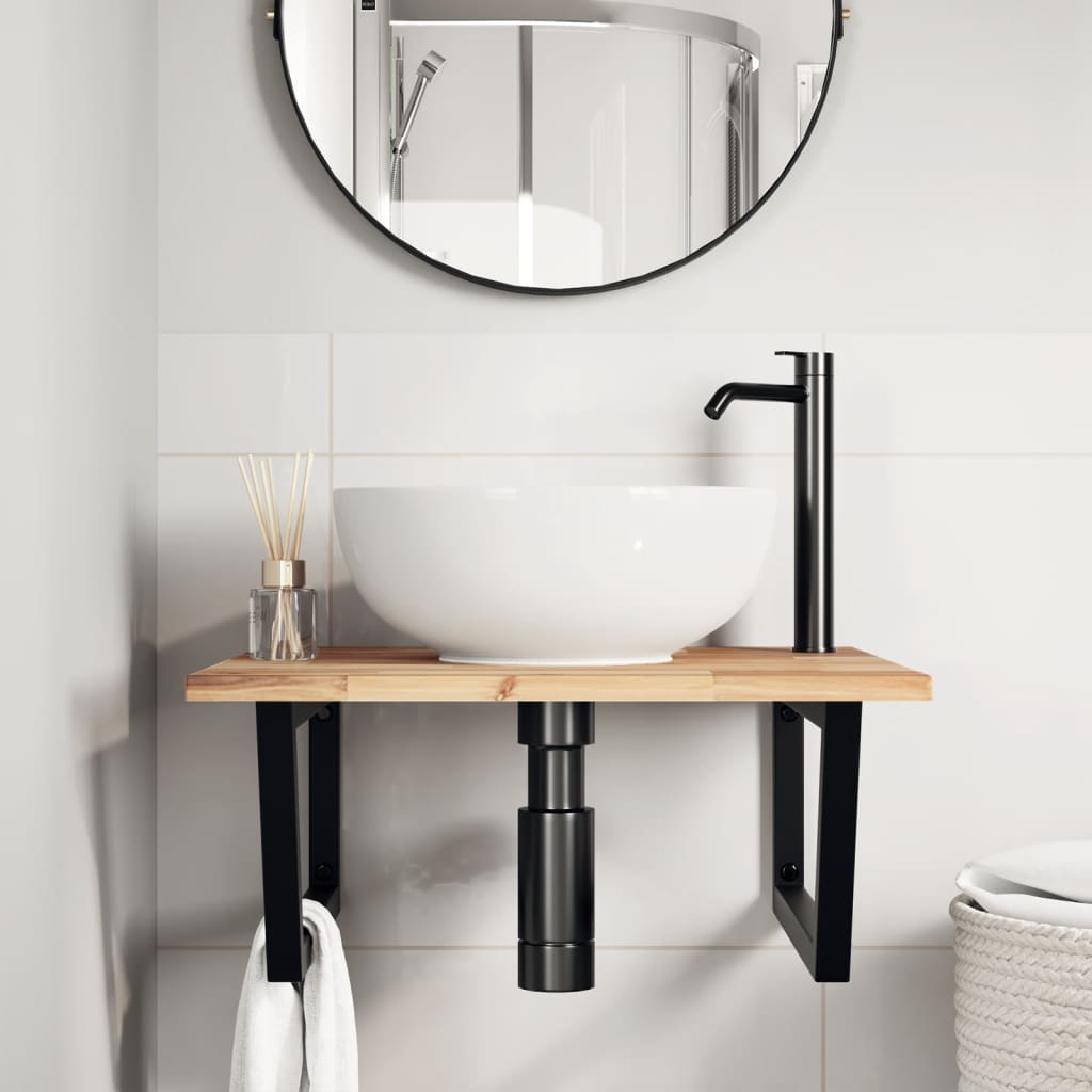Waschbeckenregal Wandmontage Stahl und Akazienholz