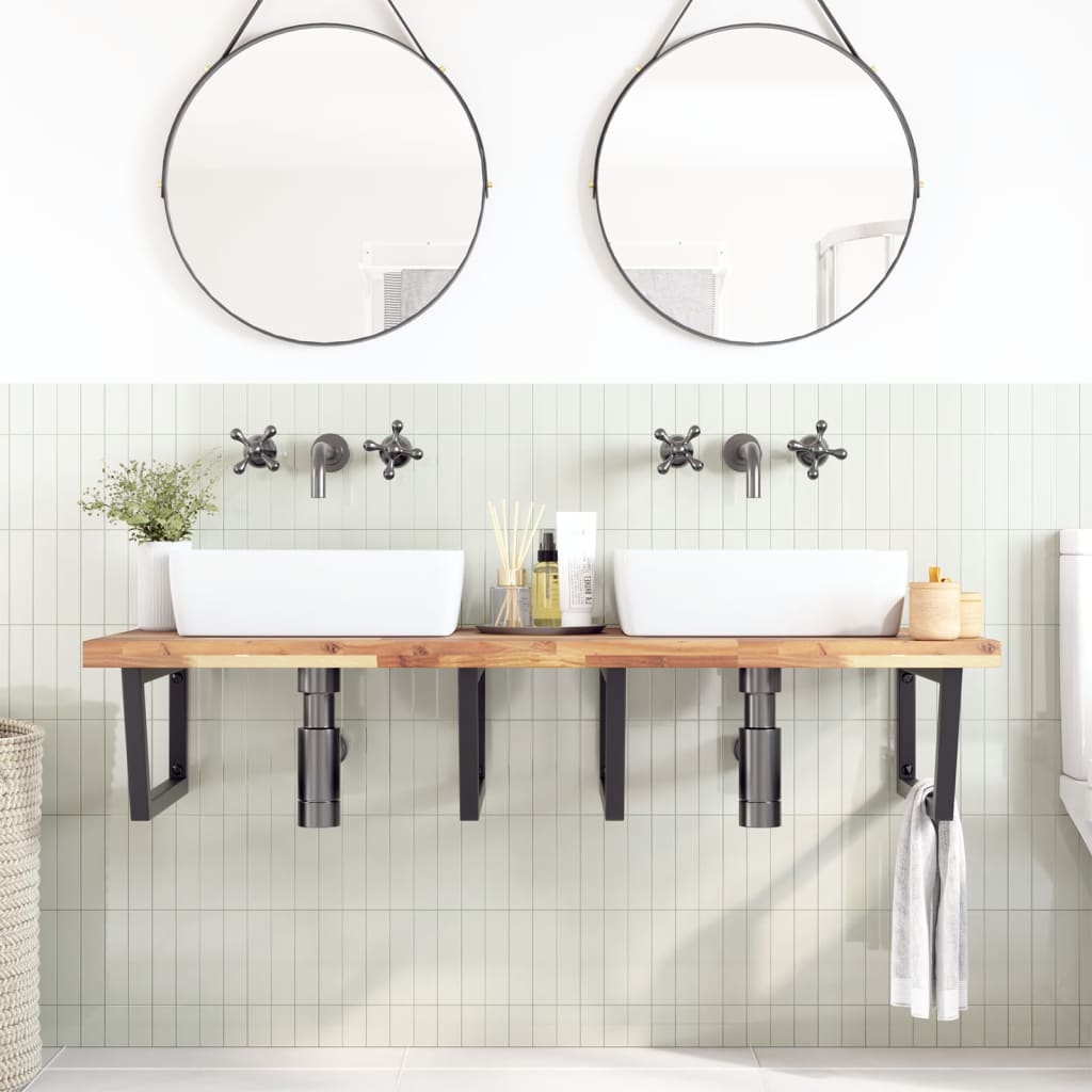 Waschbeckenregal Wandmontage Stahl und Akazienholz
