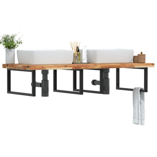 Waschbeckenregal Wandmontage Stahl und Akazienholz