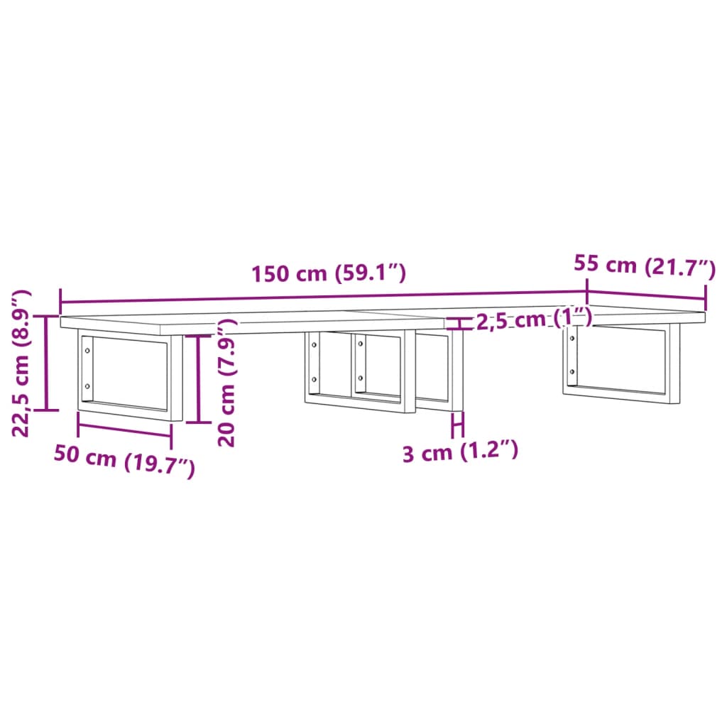 Waschbeckenregal Wandmontage Stahl und Massivholz Buche