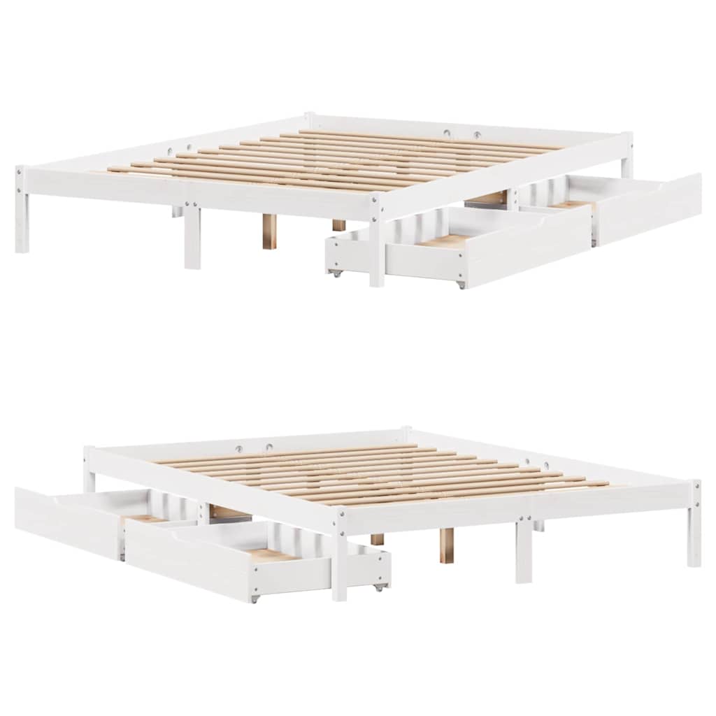 Massivholzbett ohne Matratze Weiß 135x190 cm Kiefernholz