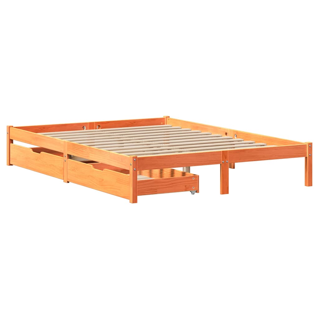 Massivholzbett ohne Matratze Wachsbraun 150x200 cm Kiefernholz