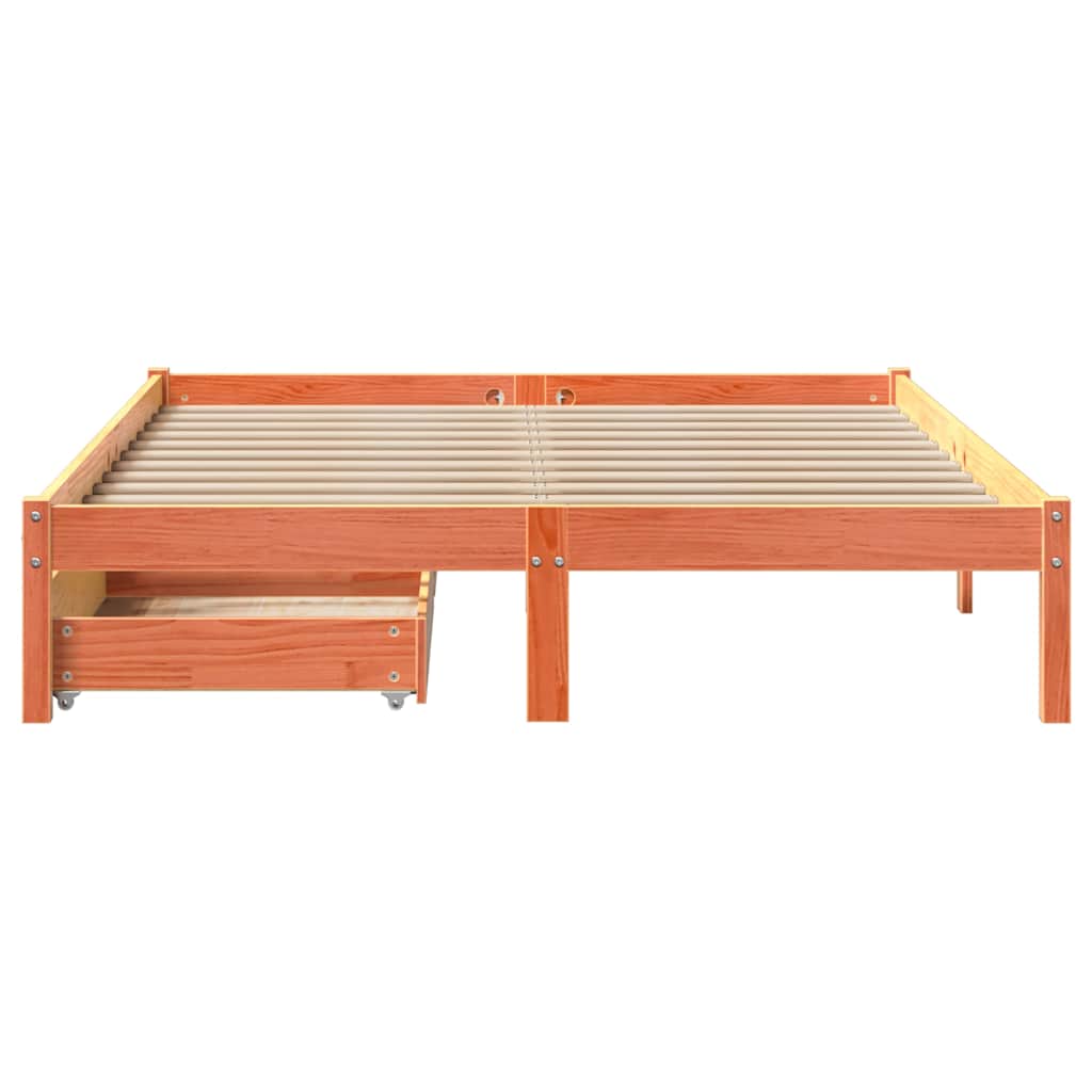 Massivholzbett ohne Matratze Wachsbraun 150x200 cm Kiefernholz