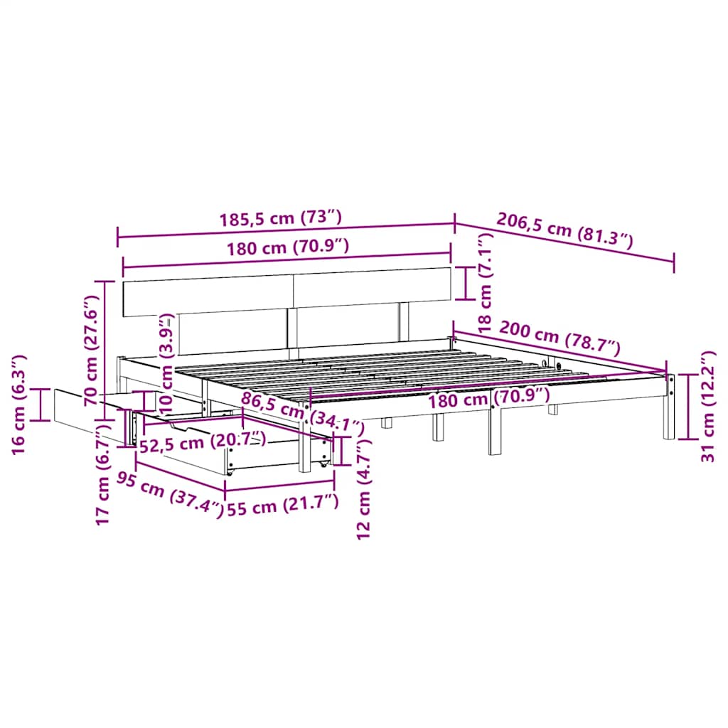 Massivholzbett ohne Matratze Weiß 180x200 cm Kiefernholz