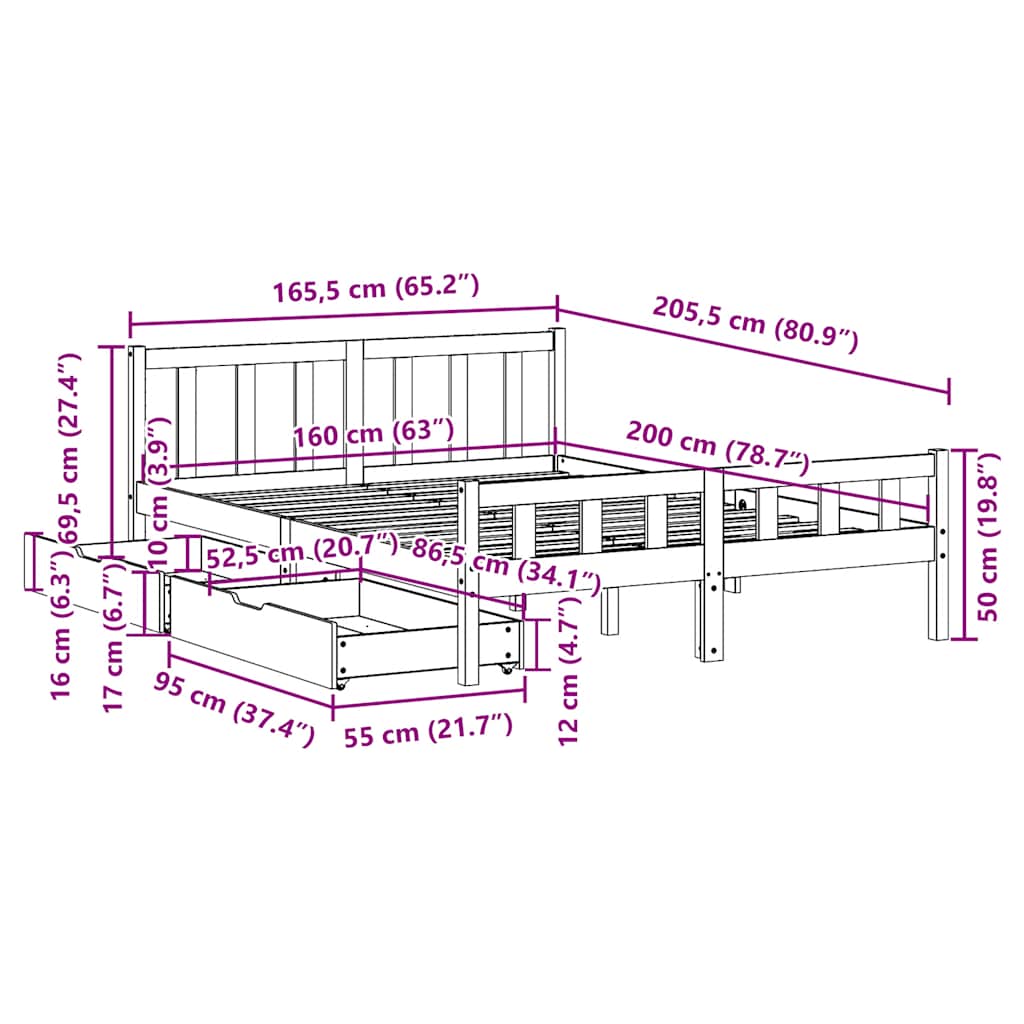 Massivholzbett ohne Matratze Weiß 160x200 Kiefernholz