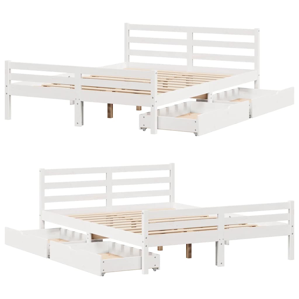 Massivholzbett ohne Matratze Weiß 135x190 cm Kiefernholz