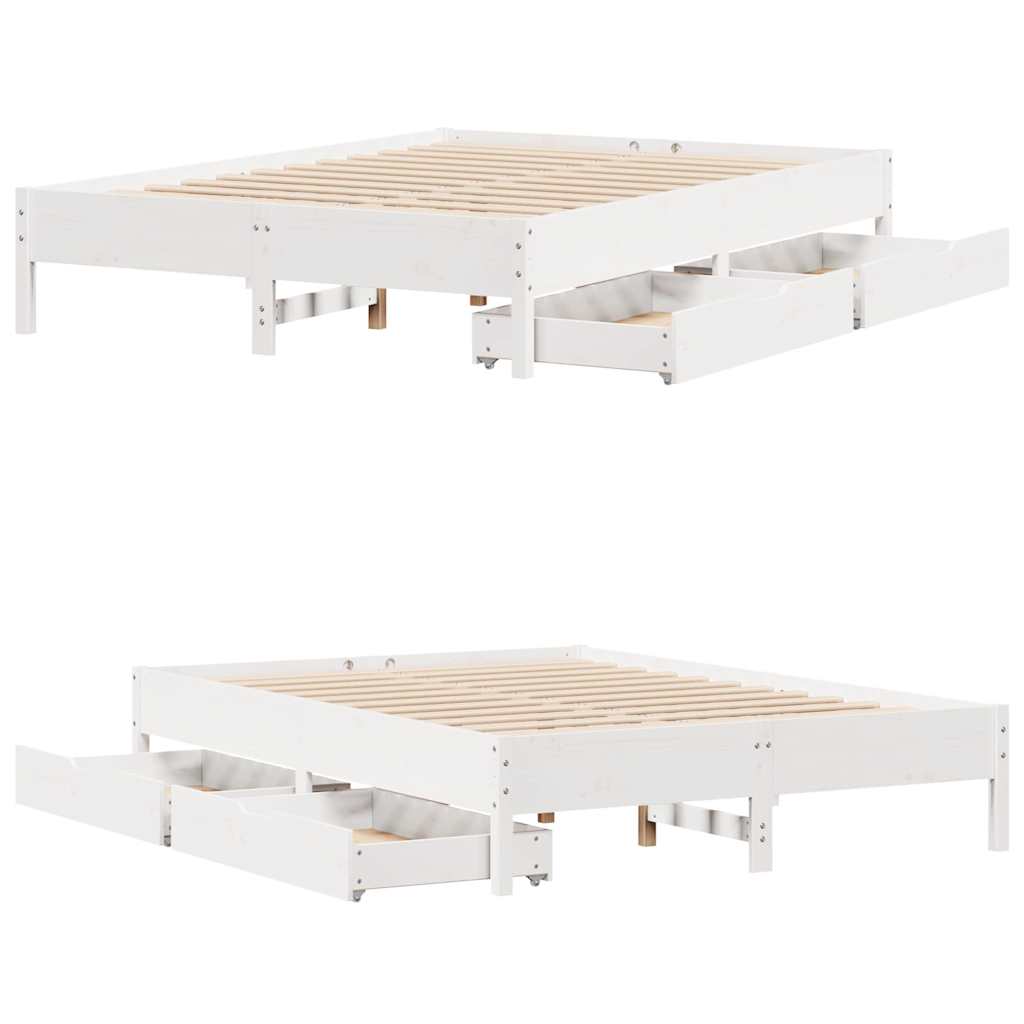 Massivholzbett ohne Matratze Weiß 140x190 cm Kiefernholz