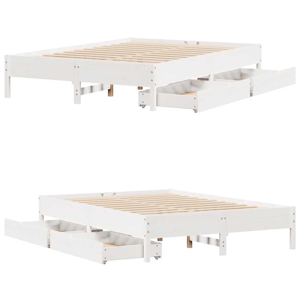 Massivholzbett ohne Matratze Weiß 135x190 cm Kiefernholz