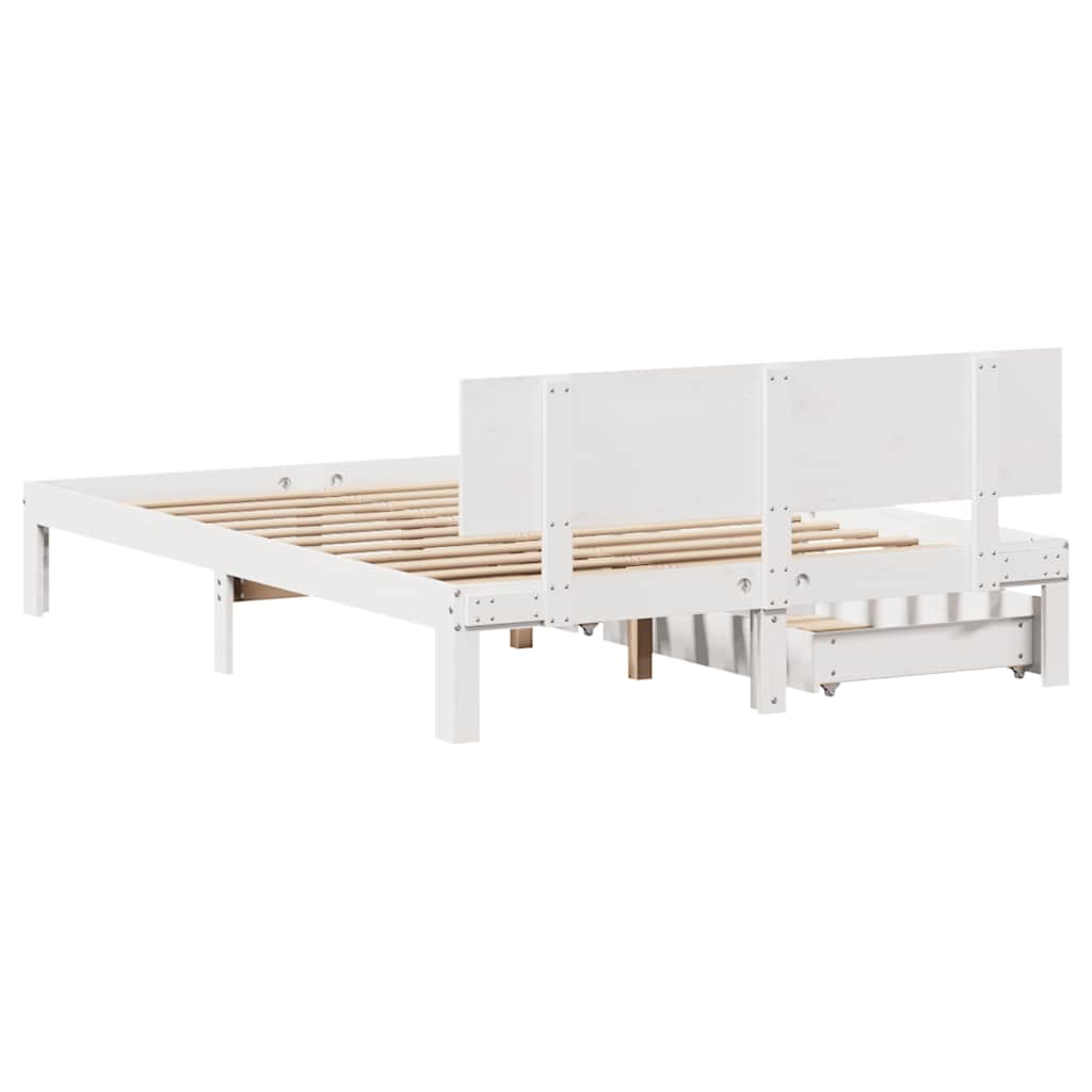 Massivholzbett mit Schubladen Weiß 120x200 cm Kiefer