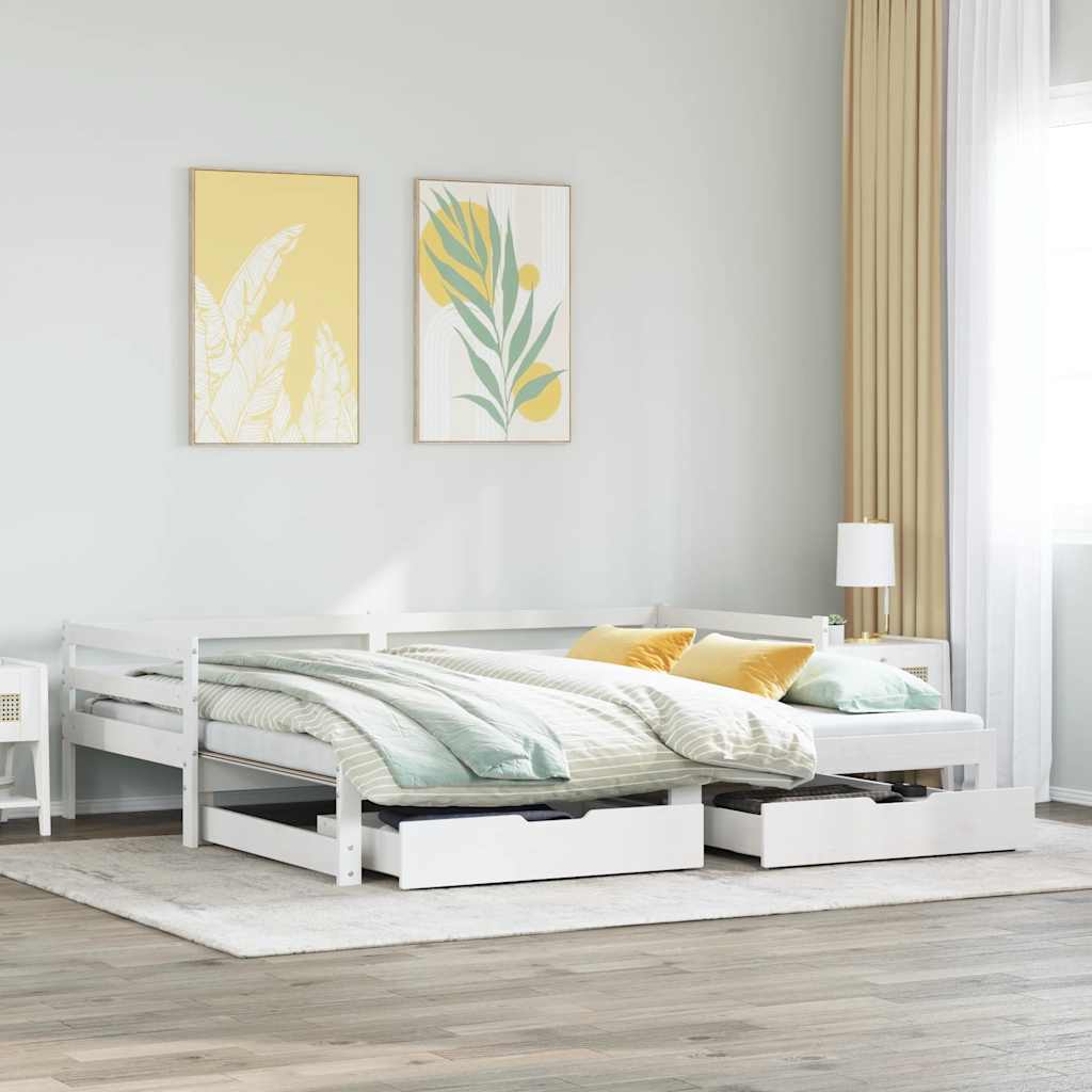 Tagesbett mit Schubladen Weiß 90x200 cm Kiefernholz