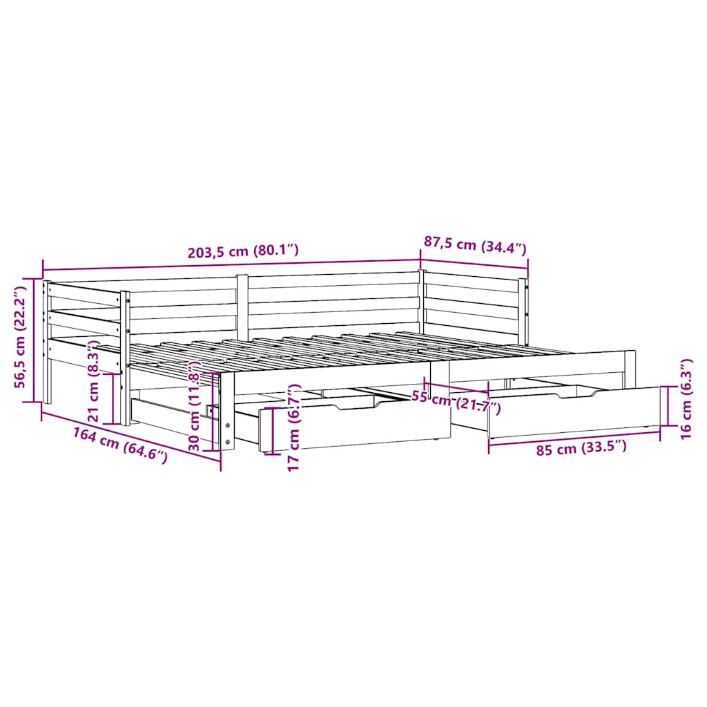 Tagesbett Ausziehbar mit Schubladen 80x200 cm Massivholz Kiefer