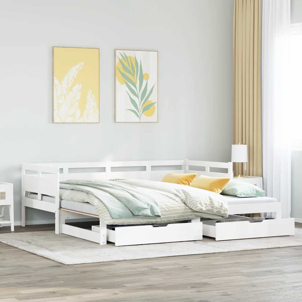 Tagesbett Ausziehbar mit Schubladen ohne Matratze Weiß 90x200cm