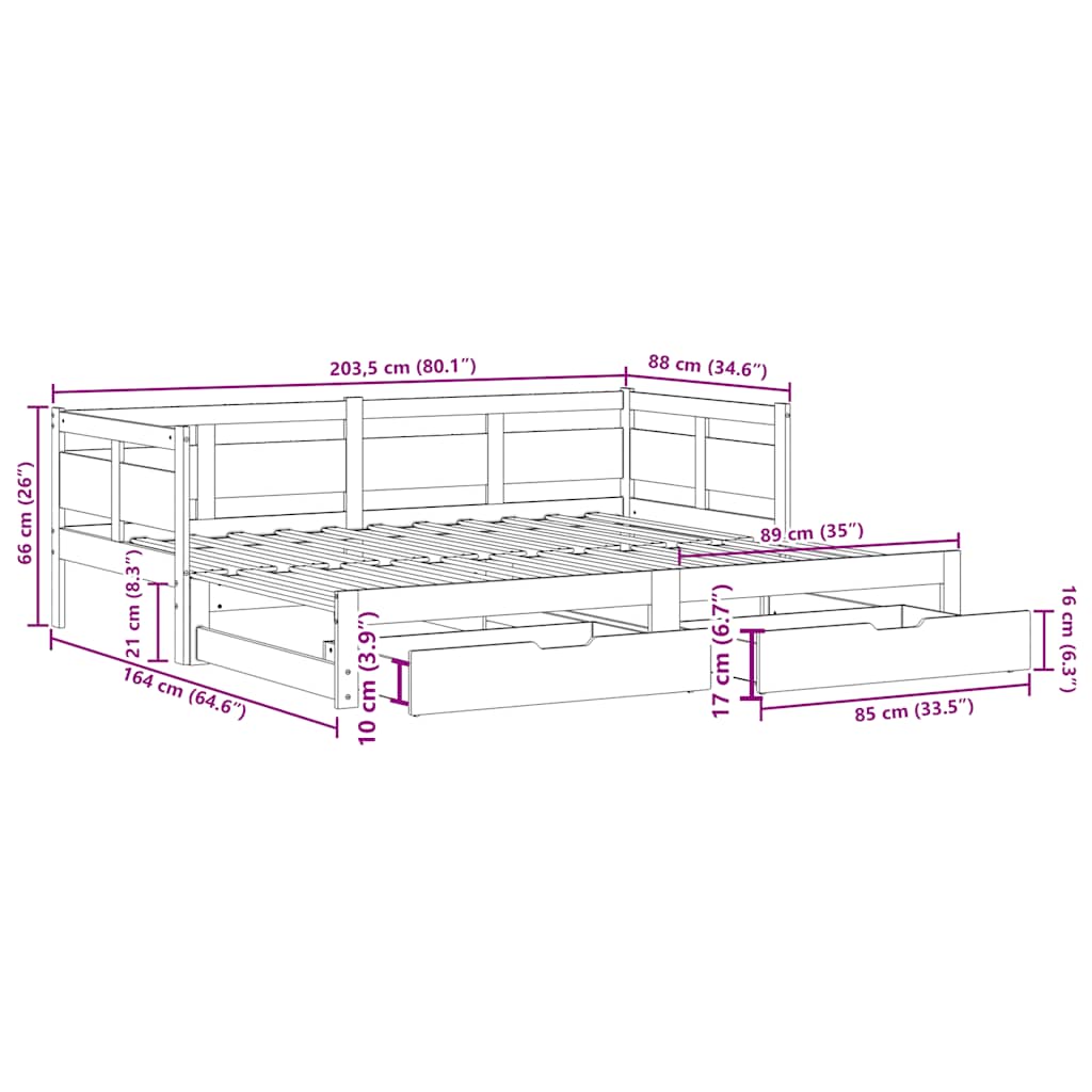 Tagesbett Ausziehbar mit Schubladen ohne Matratze Weiß 80x200cm
