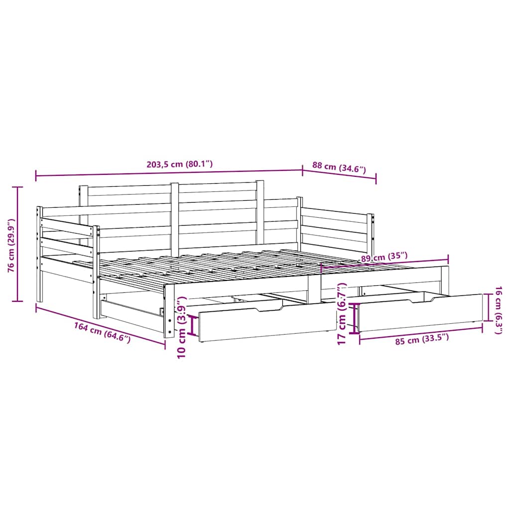 Tagesbett Ausziehbar mit Schubladen ohne Matratze Weiß 80x200cm