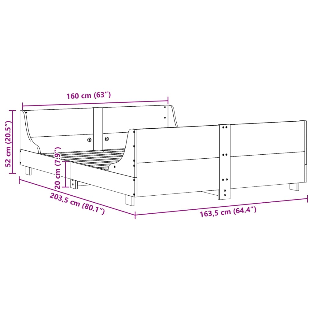 Massivholzbett ohne Matratze Weiß 160x200 Kiefernholz
