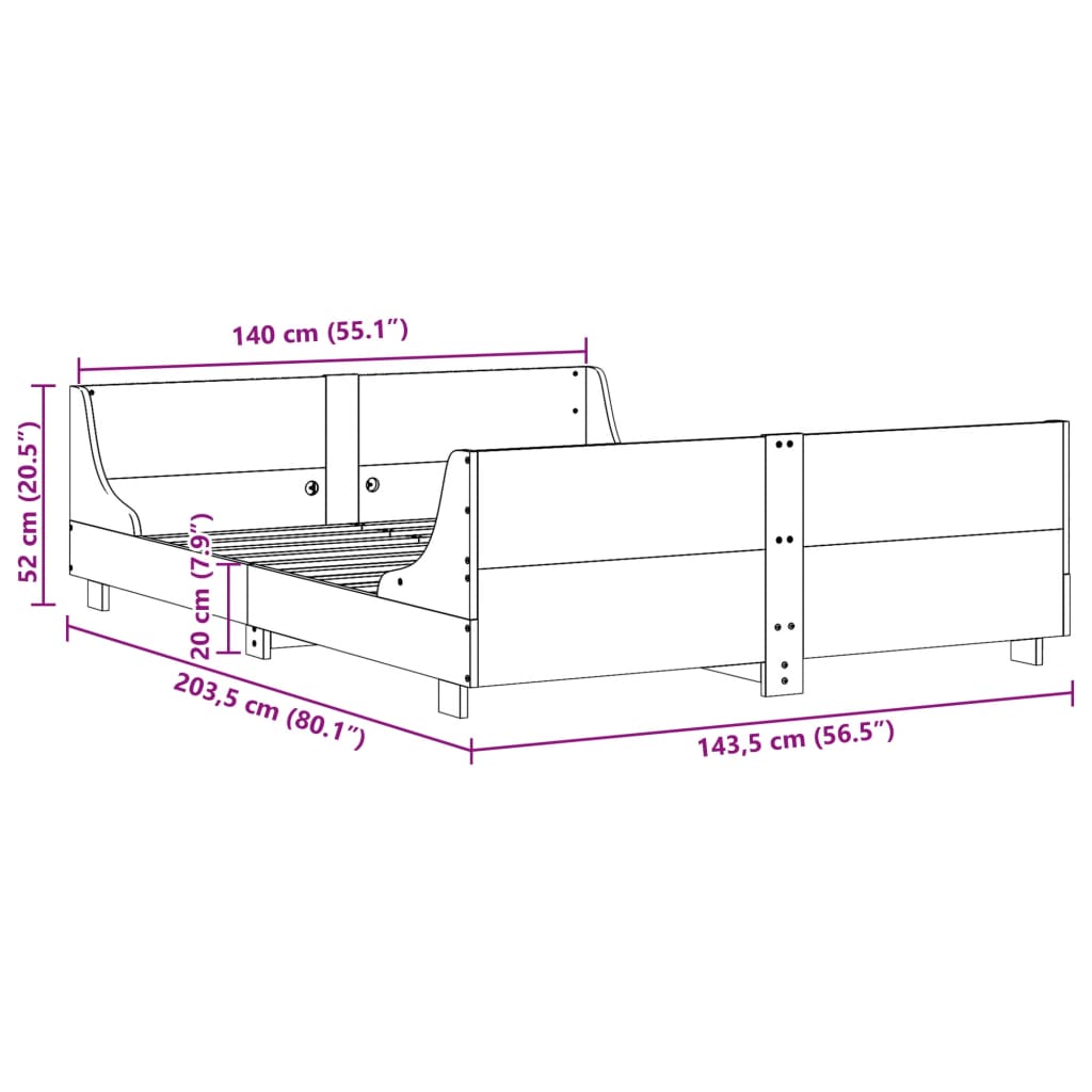 Massivholzbett ohne Matratze 140x200 cm Kiefernholz