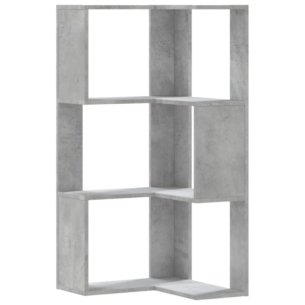 Bibliothèque d'angle 3 étagères gris béton 50x50x102 cm matériau bois