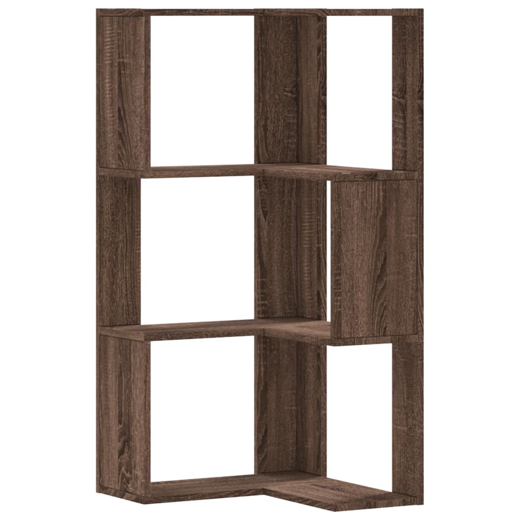 Bibliothèque d'angle 3 étagères aspect chêne 50x50x102 cm matériau bois