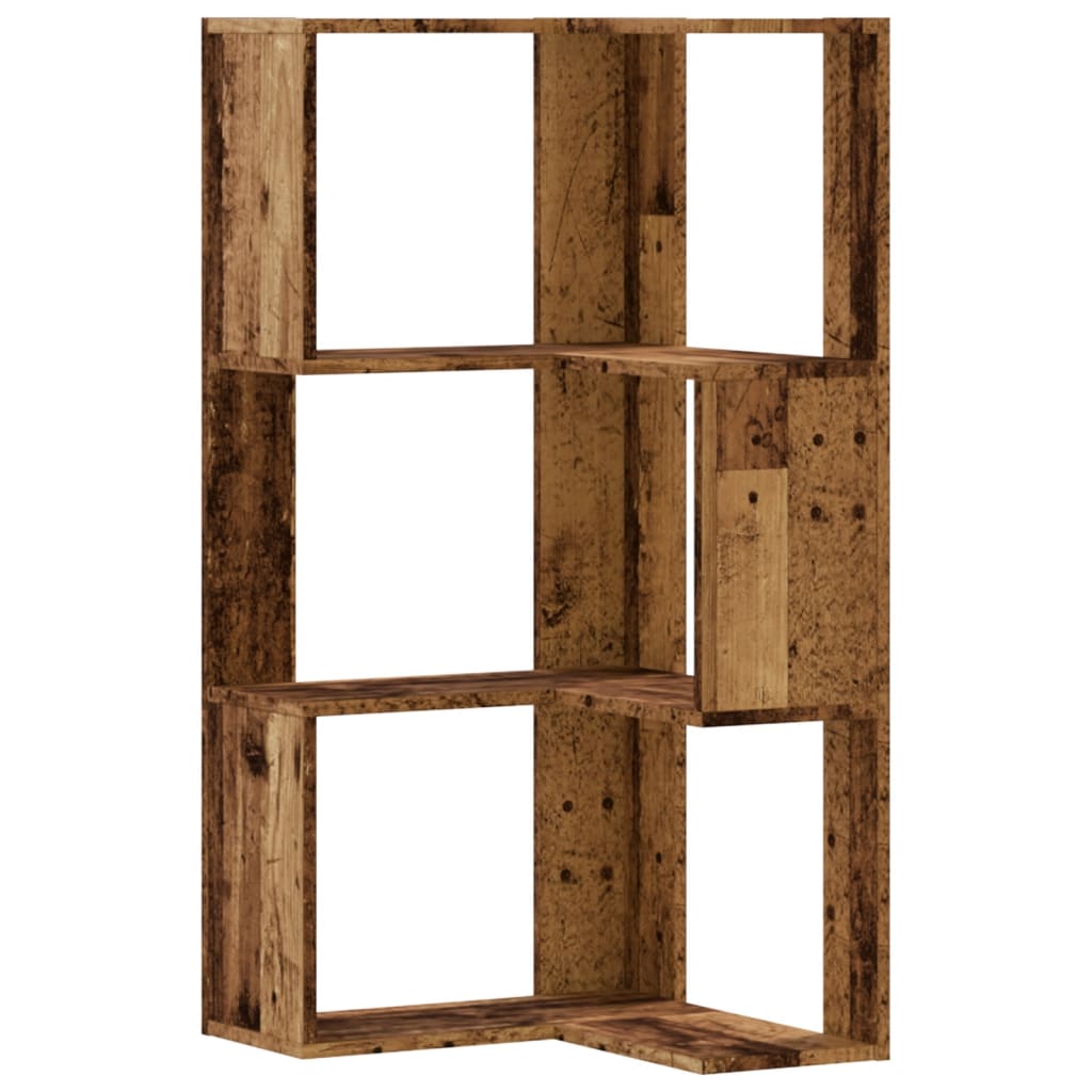 Bibliothèque d'angle 3 étagères aspect bois de récupération 50x50x102cm matériau bois
