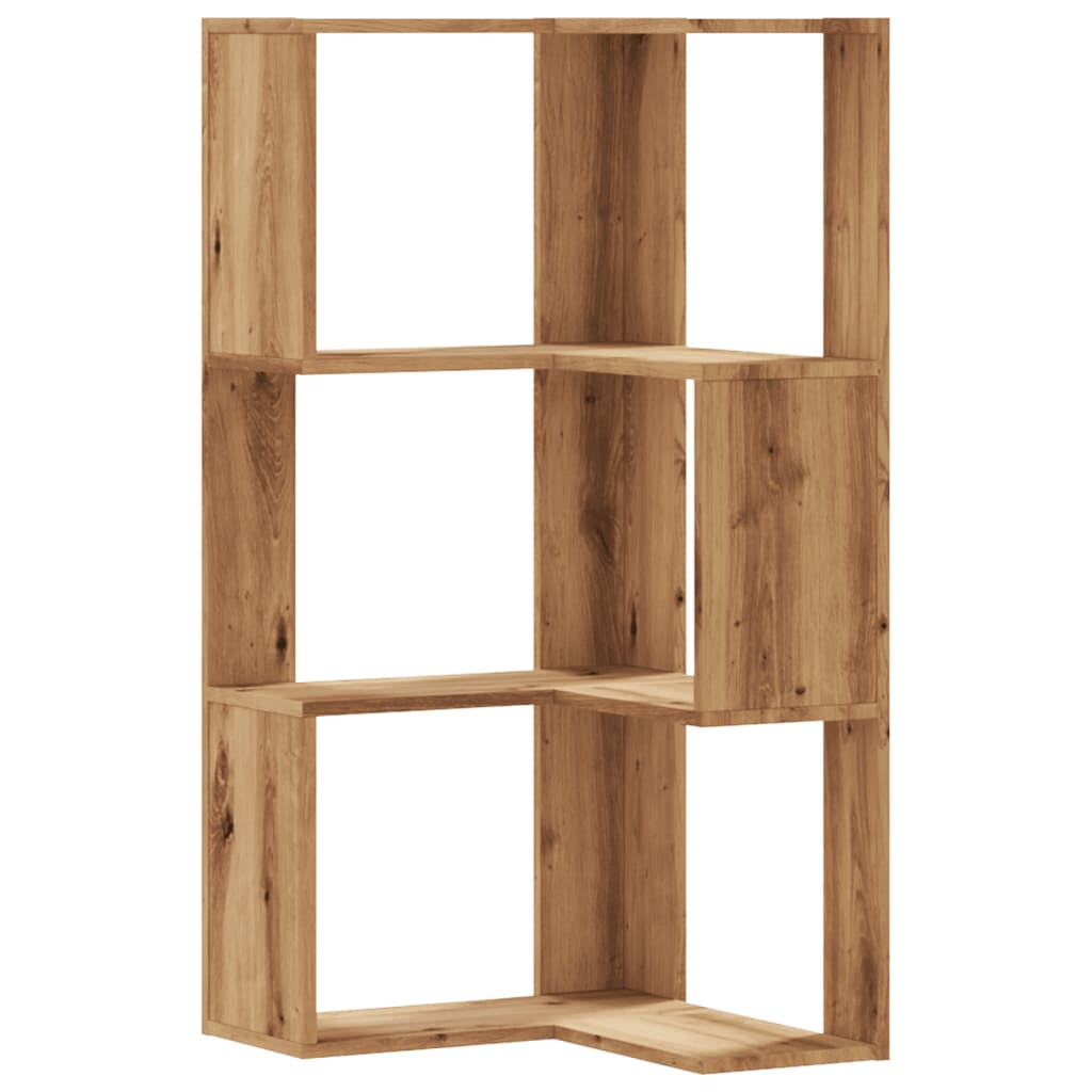 Bibliothèque d'angle 3 étagères Chêne artisanal 50x50x102cm matériau bois