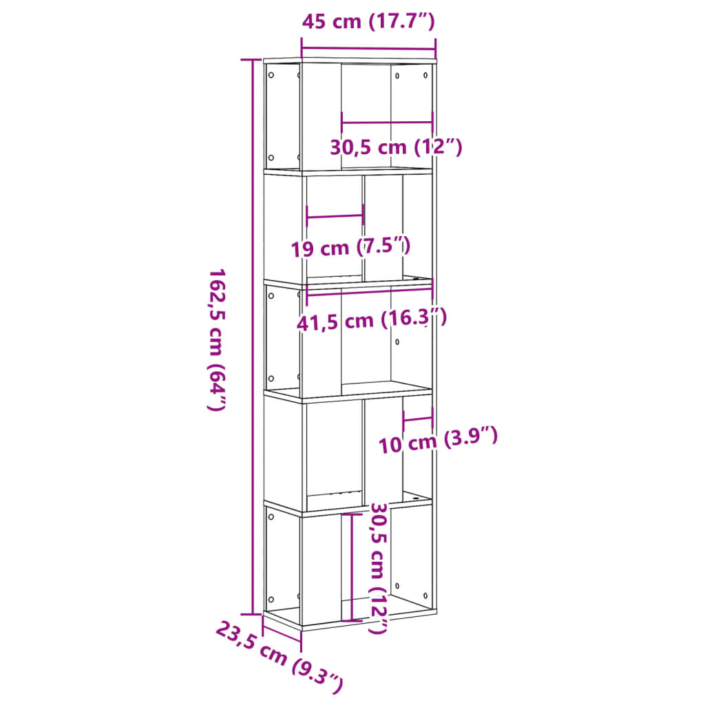 Bücherregal 5 Böden Räuchereiche 45x23,5x162,5 cm Holzwerkstoff