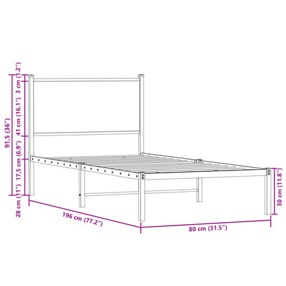 Metallbett ohne Matratze Räuchereiche 75x190 cm