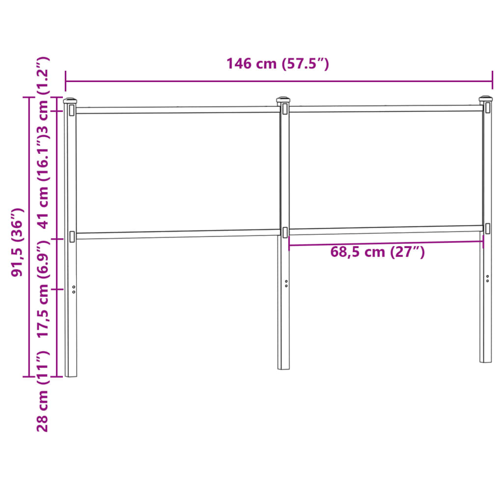 Ersatz-Kopfteil Räuchereiche 140 cm Holzwerkstoff und Stahl