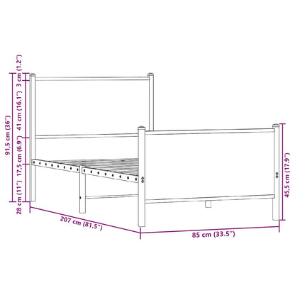 Metallbett ohne Matratze Braun Eichen-Optik 80x200 cm