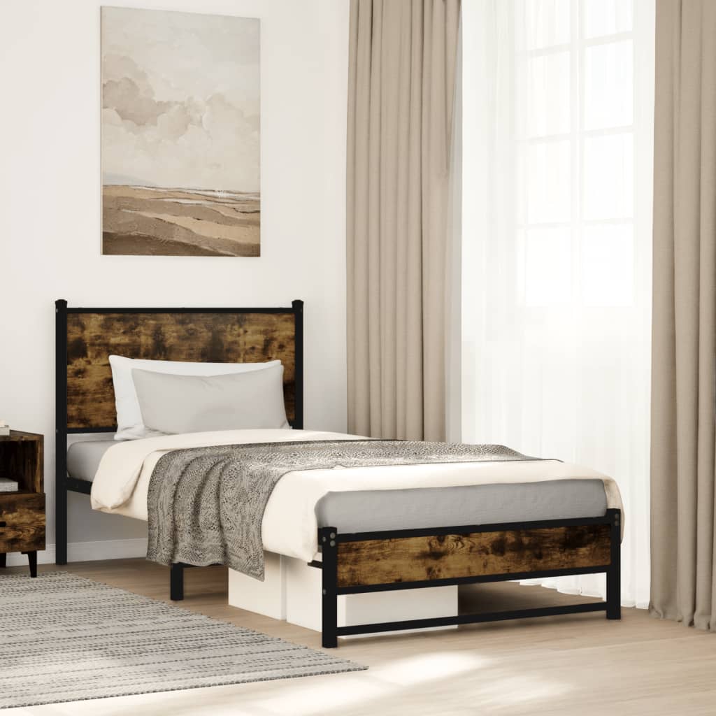 Metallbett ohne Matratze Räuchereiche 75x190 cm