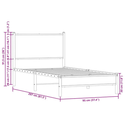 Metallbett ohne Matratze Sonoma-Eiche 90x200 cm