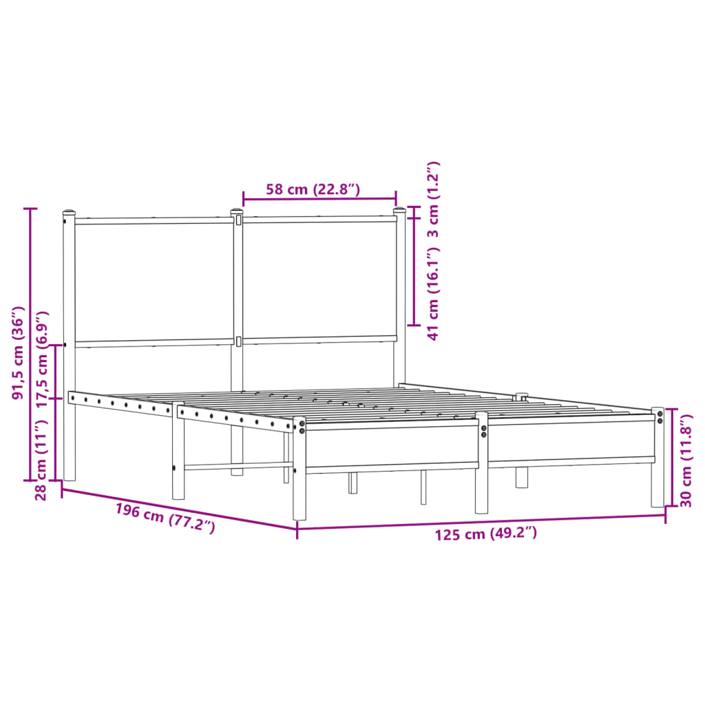 Metallbett ohne Matratze Sonoma-Eiche 120x190 cm