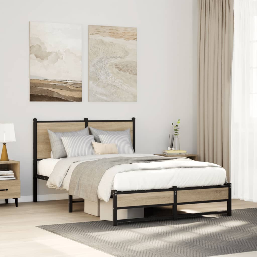 Metallbett ohne Matratze Sonoma-Eiche 120x200 cm