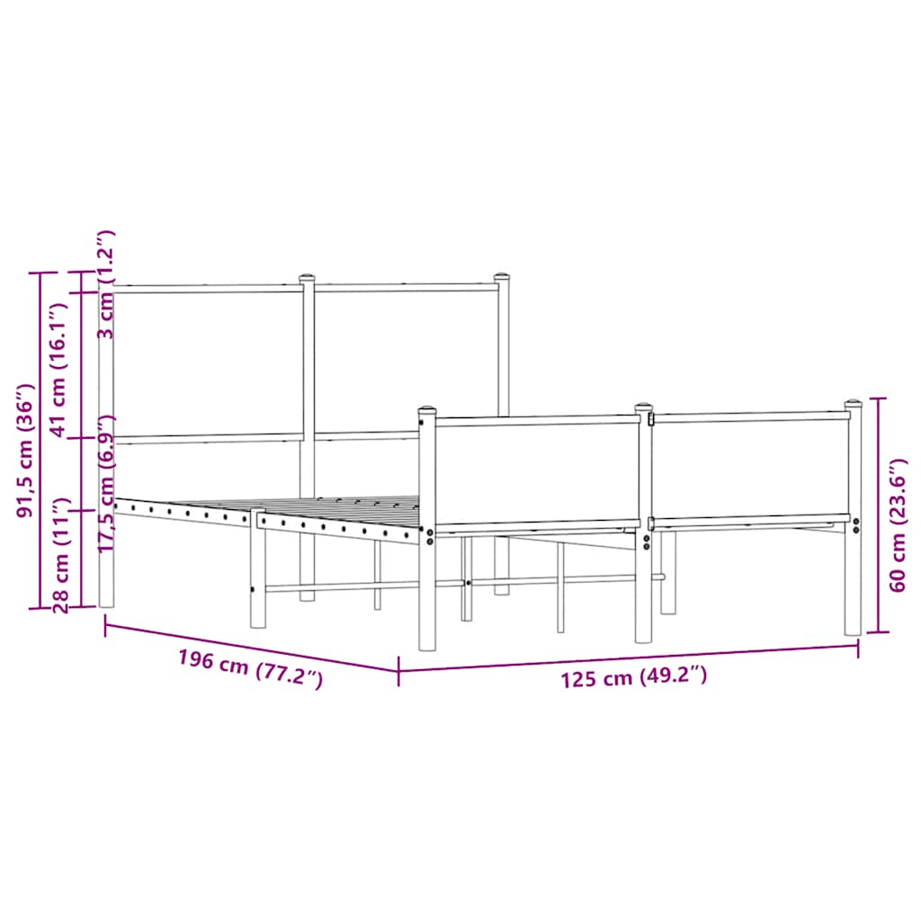 Metallbett ohne Matratze Sonoma-Eiche 120x190 cm