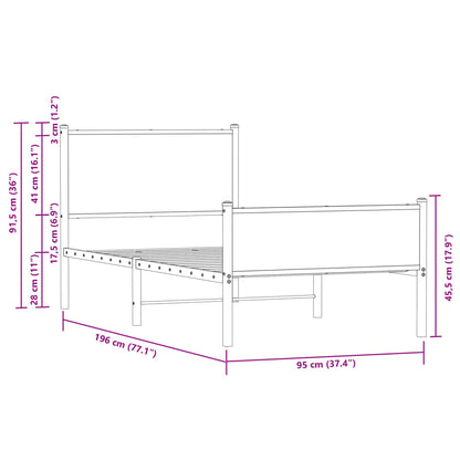 Metallbett ohne Matratze Braun Eichen-Optik 90x190 cm