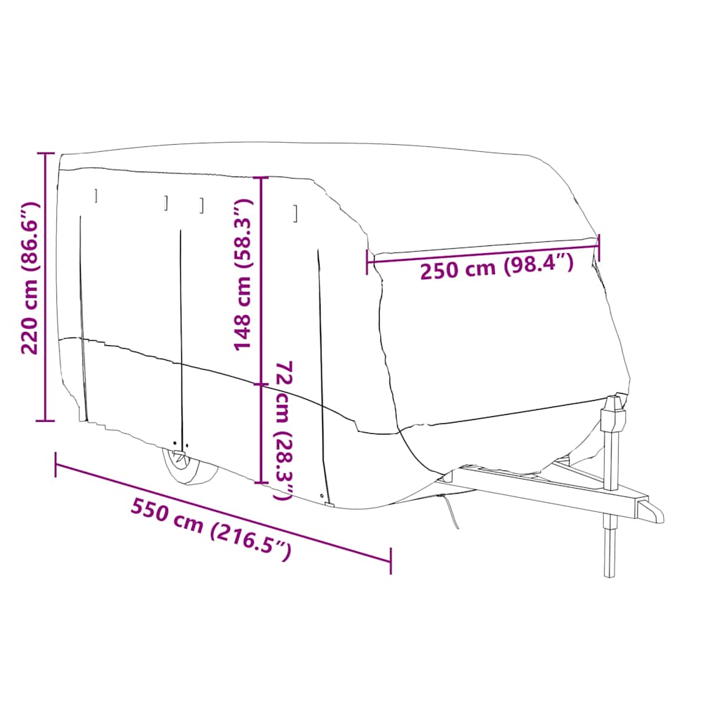 Schutzhülle für Wohnwagen Grau 550x250x220 cm Vliesstoff