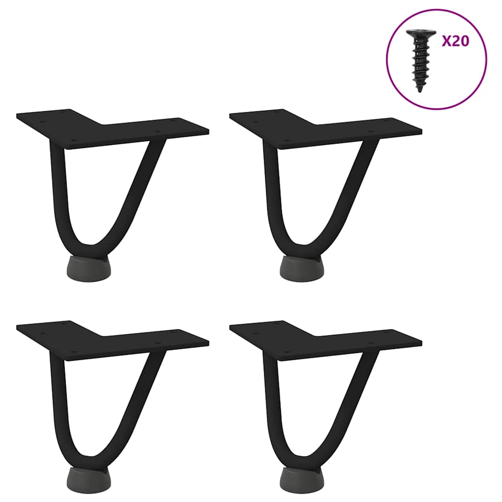 Pieds en épingle à cheveux pour table basse, 4 pièces, noir, 10 cm, acier massif